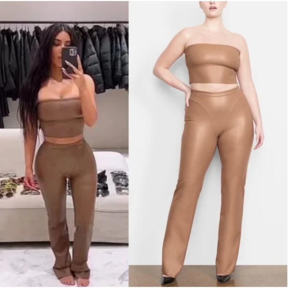 SKIMS Faux Leather Set – Tube Top & Boot Cut Pants – Sienna – Size 2XL